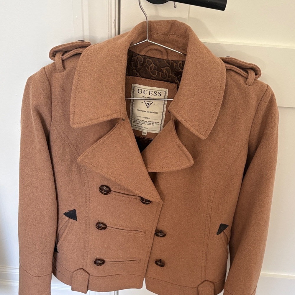 Guess Women's Tan Double-Breasted Peacoat